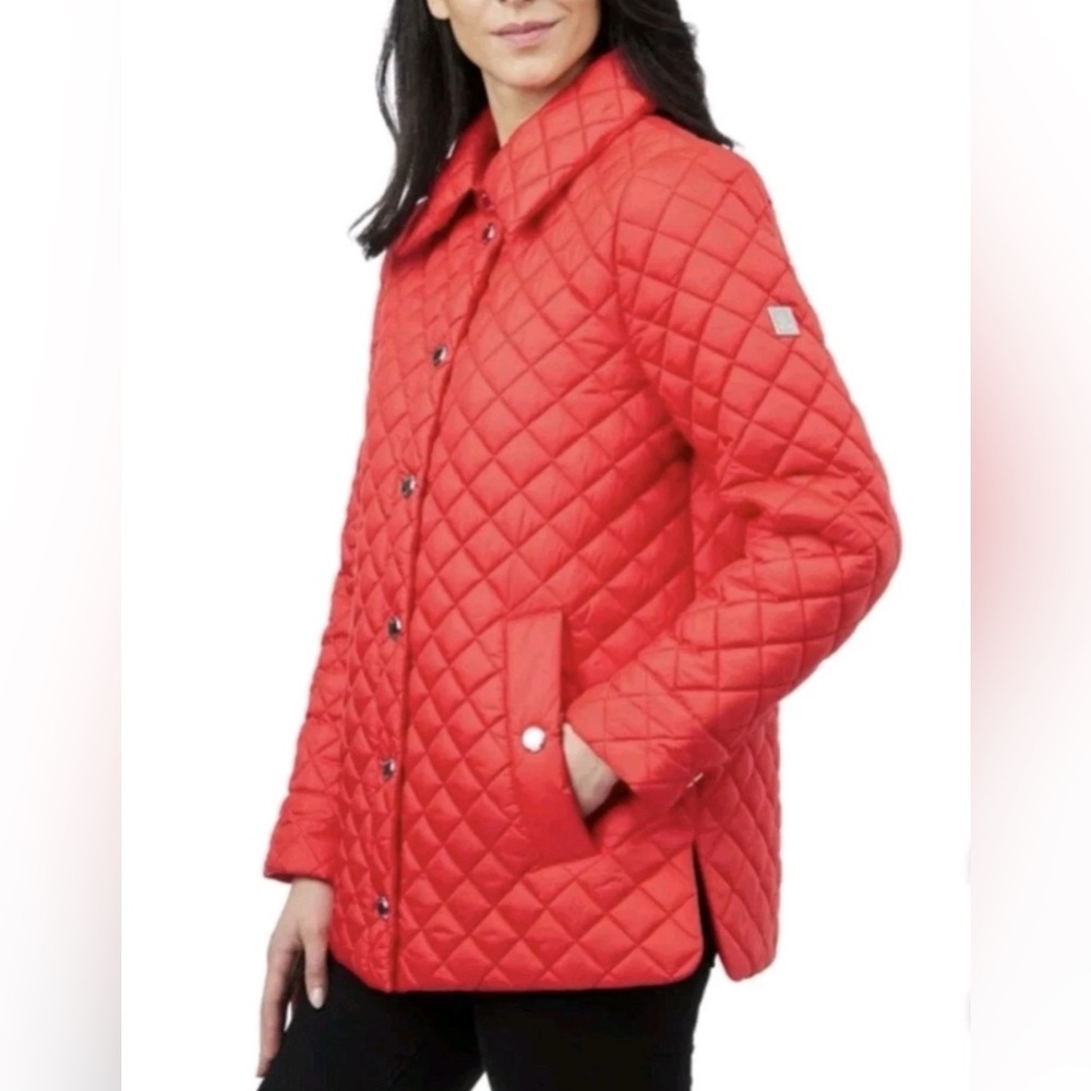 NWT Anne Klein Women's Mid Weight Quilted Snap Up Red Jacket, Size Small